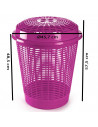 Tradineur - Cesto, pongotodo para ropa sucia redondo con tapa, cubo para almacenar la colada, diseño a rayas, hogar (Violeta, 50