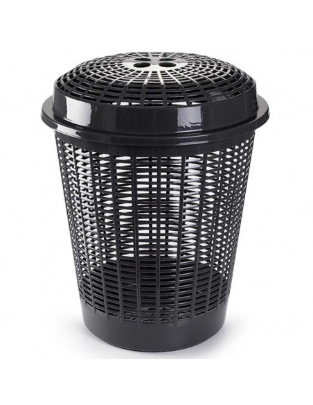 Tradineur - Cesto redondo, pongotodo para ropa sucia con tapa, cubo para almacenar la colada, diseño a rayas, hogar (Gris oscuro
