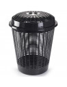 Tradineur - Cesto redondo, pongotodo para ropa sucia con tapa, cubo para almacenar la colada, diseño a rayas, hogar (Gris oscuro