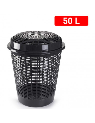 Tradineur - Cesto redondo, pongotodo para ropa sucia con tapa, cubo para almacenar la colada, diseño a rayas, hogar (Gris oscuro