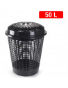 Tradineur - Cesto redondo, pongotodo para ropa sucia con tapa, cubo para almacenar la colada, diseño a rayas, hogar (Gris oscuro