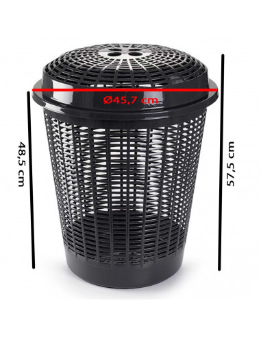 Tradineur - Cesto redondo, pongotodo para ropa sucia con tapa, cubo para almacenar la colada, diseño a rayas, hogar (Gris oscuro