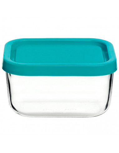 Tradineur - Fiambrera de vidrio con tapa de plástico azul, recipiente para guardar alimentos, apta para microondas y lavavajilla