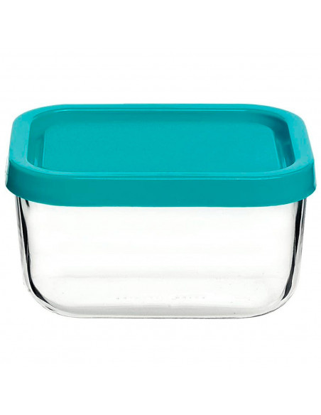 Tradineur - Fiambrera de vidrio con tapa de plástico azul, recipiente para guardar alimentos, apta para microondas y lavavajilla