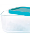 Tradineur - Fiambrera de vidrio con tapa de plástico azul, recipiente para guardar alimentos, apta para microondas y lavavajilla