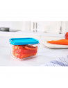 Tradineur - Fiambrera de vidrio con tapa de plástico azul, recipiente para guardar alimentos, apta para microondas y lavavajilla