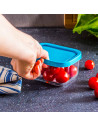 Tradineur - Fiambrera de vidrio con tapa de plástico azul, recipiente para guardar alimentos, apta para microondas y lavavajilla