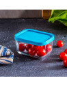 Tradineur - Fiambrera de vidrio con tapa de plástico azul, recipiente para guardar alimentos, apta para microondas y lavavajilla