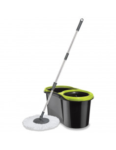 Tradineur - Set completo de cubo, fregona de microfibra giratoria 360º, escurridor y mango de acero inoxidable, limpieza de suel