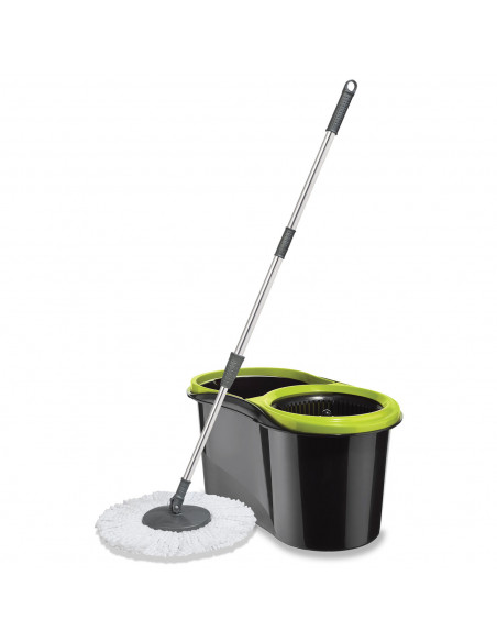 Tradineur - Set completo de cubo, fregona de microfibra giratoria 360º, escurridor y mango de acero inoxidable, limpieza de suel