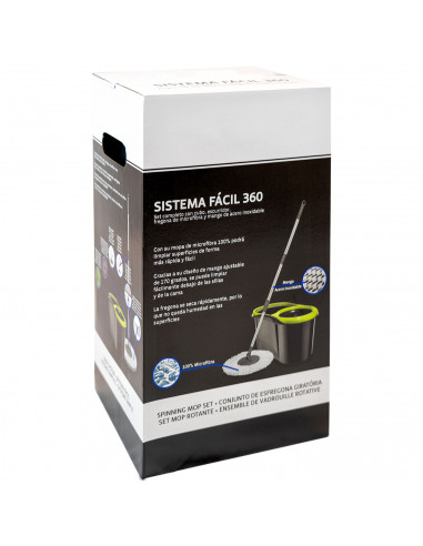 Tradineur - Set completo de cubo, fregona de microfibra giratoria 360º, escurridor y mango de acero inoxidable, limpieza de suel