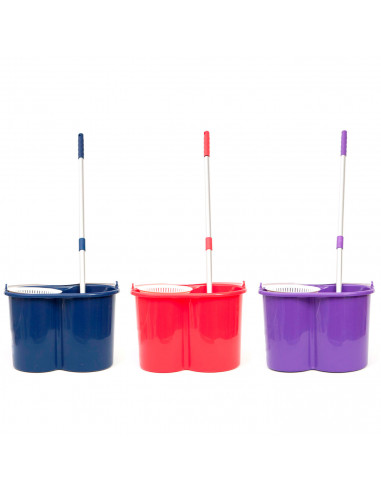 Tradineur - Set completo de cubo, fregona de microfibra giratoria 360º, escurridor y mango de acero inoxidable, limpieza de suel