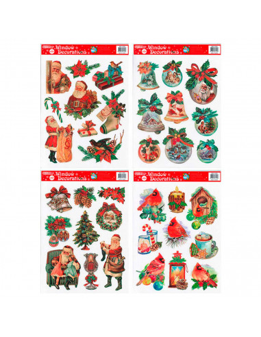 Tradineur - Pack de 9 adhesivos con relieve y brillantina para navidad - Accesorio para navidades - Detalle para regalo - Modelo