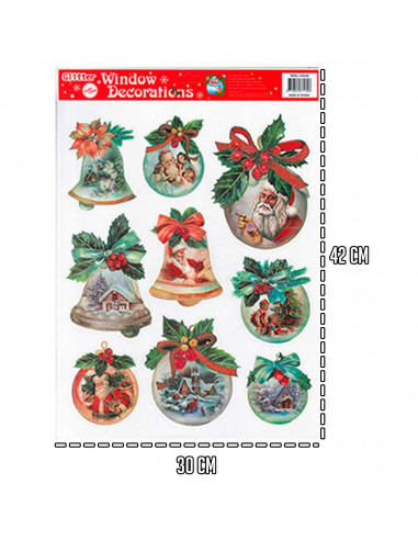 Tradineur - Pack de 9 adhesivos con relieve y brillantina para navidad - Accesorio para navidades - Detalle para regalo - Modelo