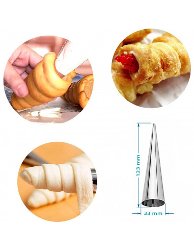 Tradineur - Set de 3 moldes con forma de cono, acero inoxidable, canutillos para repostería, tubos, cuerno de crema, cañas, cann