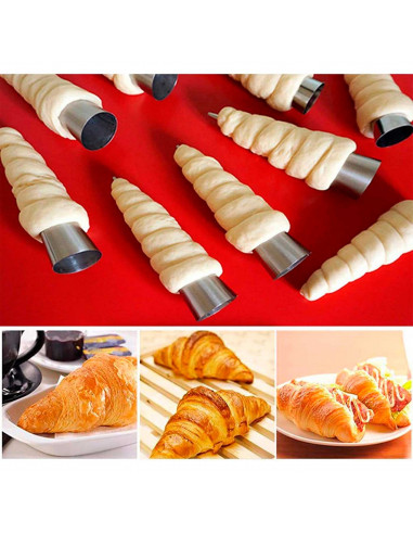 Tradineur - Set de 3 moldes con forma de cono, acero inoxidable, canutillos para repostería, tubos, cuerno de crema, cañas, cann