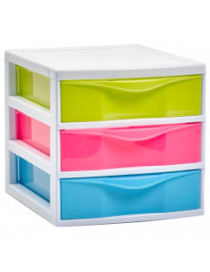 Tradineur - Cajonera de sobremesa Guadiana con 3 cajones de colores, torre de almacenaje, armario, baño, oficina, fabricada en E