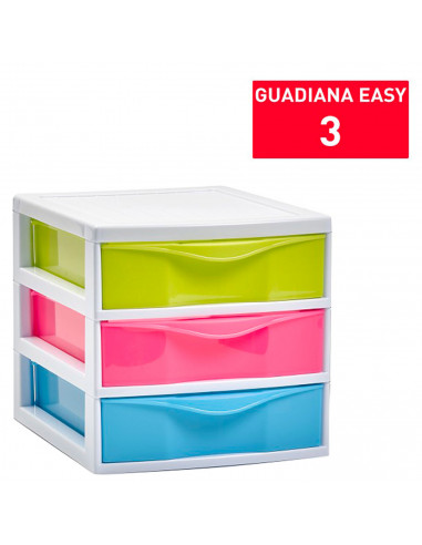 Tradineur - Cajonera de sobremesa Guadiana con 3 cajones de colores, torre de almacenaje, armario, baño, oficina, fabricada en E