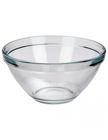 Tradineur - Cuenco redondo de vidrio, bol para mezclar, ensaladera apilable, apto para microondas y lavavajillas, cocina - 20 x