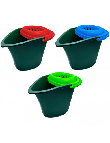 Tradineur - Cubo de fregar con escurridor de plástico, incluye asa, cubo para fregona, ligero y resistente, limpieza del hogar,