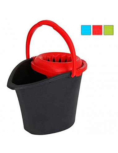 Tradineur - Cubo de fregar con escurridor de plástico, incluye asa, cubo para fregona, ligero y resistente, limpieza del hogar,