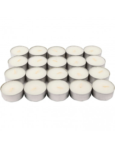 Tradineur - Pack de 20 velas dobles sin perfume, tealights, tiempo de combustión: 7 horas, decoración del hogar (Blanco, 3,7 x 2