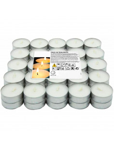 Tradineur - Pack de 50 velas de té con aroma neutro, tealights, tiempo de combustión: 4,5 horas, decoración del hogar (Blanco, 3