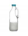 Tradineur - Botella de cristal con asa, tapa de plástico, jarra de vidrio agua caliente/fría, té helado, bebidas, frigorífico, 3
