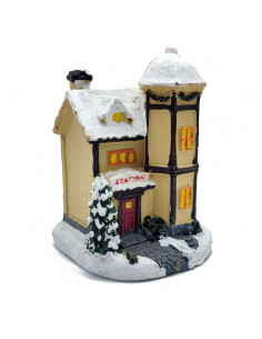 Tradineur - Casita nevada en miniatura con iluminación LED (Pilas incluidas) - Fabricación en madera - Decoración para navidad -