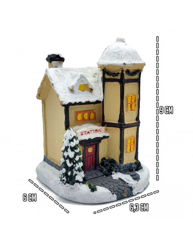 Tradineur - Casita nevada en miniatura con iluminación LED (Pilas incluidas) - Fabricación en madera - Decoración para navidad -