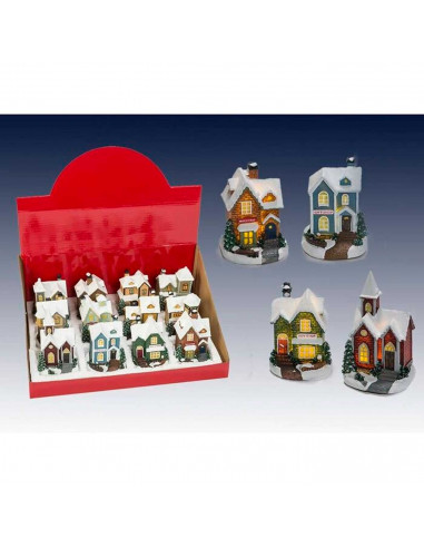 Tradineur - Casita nevada en miniatura con iluminación LED (Pilas incluidas) - Fabricación en madera - Decoración para navidad -