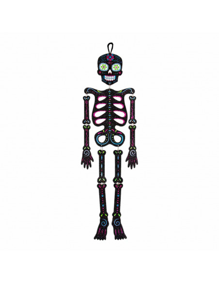 Tradineur - Esqueleto colgante con diseño mexicano para Halloween - Fabricado en plástico - Adorno para decoración - Longitud 66 Tradineur - Esqueleto colgante con diseño mexicano para Halloween - Fabricado en plástico - Adorno para decoración - Longitud 66