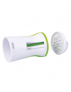 Cortador doble para vegetales en tiras, de  6,5 x 13,5 x 6,5 cm de color blanco y verde. Utensilio de cocina para cortar en tira