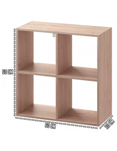 Tradineur - Estantería de 4 divisiones - Fabricado en madera - Decorativo de alta calidad, muy resistente y fácil limpieza - 60