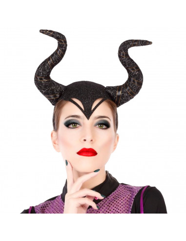 Tradineur - Corona con cuernos de villana - Complemento para disfraz de carnaval, halloween, cosplay, fiesta, adultos, talla úni