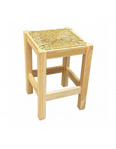 Taburete cuadrado de madera con asiento de rafia, banqueta con reposapiés y asiento de fibra natural para restaurante, cocina, 5