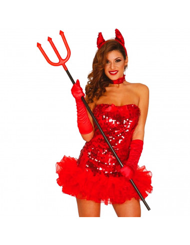 Tradineur - Tridente demoniaco de plastico, color negro y rojo para adultos - Complementos para carnaval, halloween y celebracio