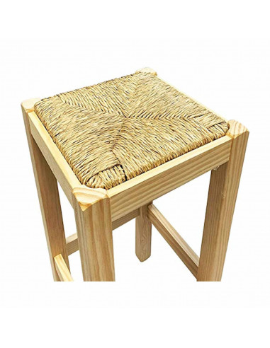 Taburete cuadrado de madera con asiento de rafia, banqueta con reposapiés y asiento de fibra natural para restaurante, cocina, 5