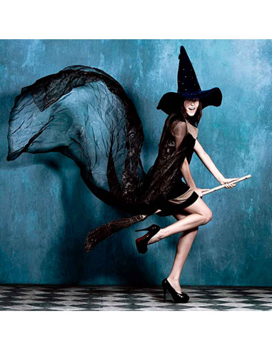 Tradineur - Escoba de bruja de 1 m - Para jóvenes y adultos - complementos para carnaval, halloween y celebraciones - 91 cm - Mo