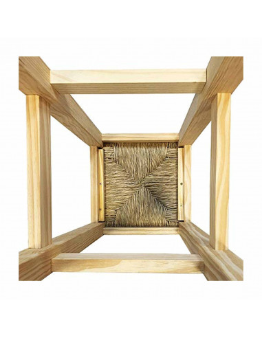 Taburete cuadrado de madera con asiento de rafia, banqueta con reposapiés y asiento de fibra natural para restaurante, cocina, 5