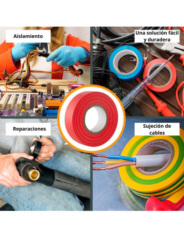 Tradineur - Cinta aislante autoadhesiva de pvc, resistente, instalaciones eléctricas, reparar, proteger y agrupar cables, bricol