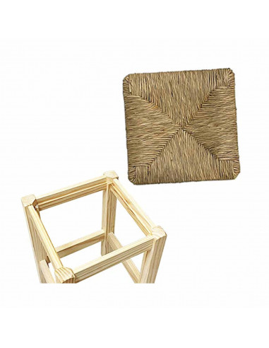 Taburete cuadrado de madera con asiento de rafia, banqueta con reposapiés y asiento de fibra natural para restaurante, cocina, 5