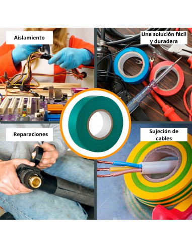 Tradineur - Cinta aislante de pvc autoadhesiva, resistente, instalaciones eléctricas, reparar, proteger y agrupar cables, bricol
