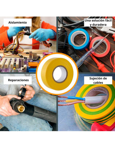 Tradineur - Cinta aislante adhesiva de pvc, resistente, instalaciones eléctricas, reparar, proteger y agrupar cables, bricolaje