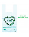 Tradineur - Pack de 50 bolsas de plástico reutilizables tipo camiseta, gran resistencia, cumplen normativa, aptas para uso alime