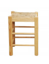 Tradineur - Taburete cuadrado de madera, asiento de rafia, 47 x 33 x 33 cm, banqueta de madera con reposapiés y asiento de fibra