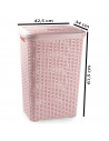 Tradineur - Cesto para ropa sucia con tapa y asas, pongotodo rattan de plástico, cubo para colada, imitación mimbre, hogar (Rosa