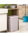 Tradineur - Cesto para ropa sucia con tapa y asas, pongotodo rattan de plástico, cubo para colada, imitación mimbre, hogar (Rosa