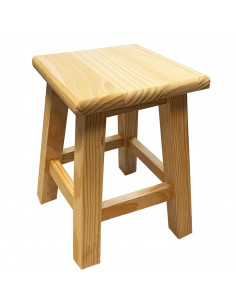 Tradineur - Taburete cuadrado de madera 35,5 x 26 cm, banqueta, asiento de madera con reposapiés para cocina, comedor, restauran