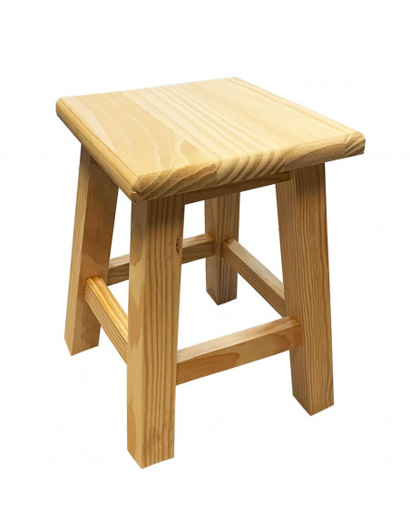 Tradineur - Taburete cuadrado de madera 35,5 x 26 cm, banqueta, asiento de madera con reposapiés para cocina, comedor, restauran